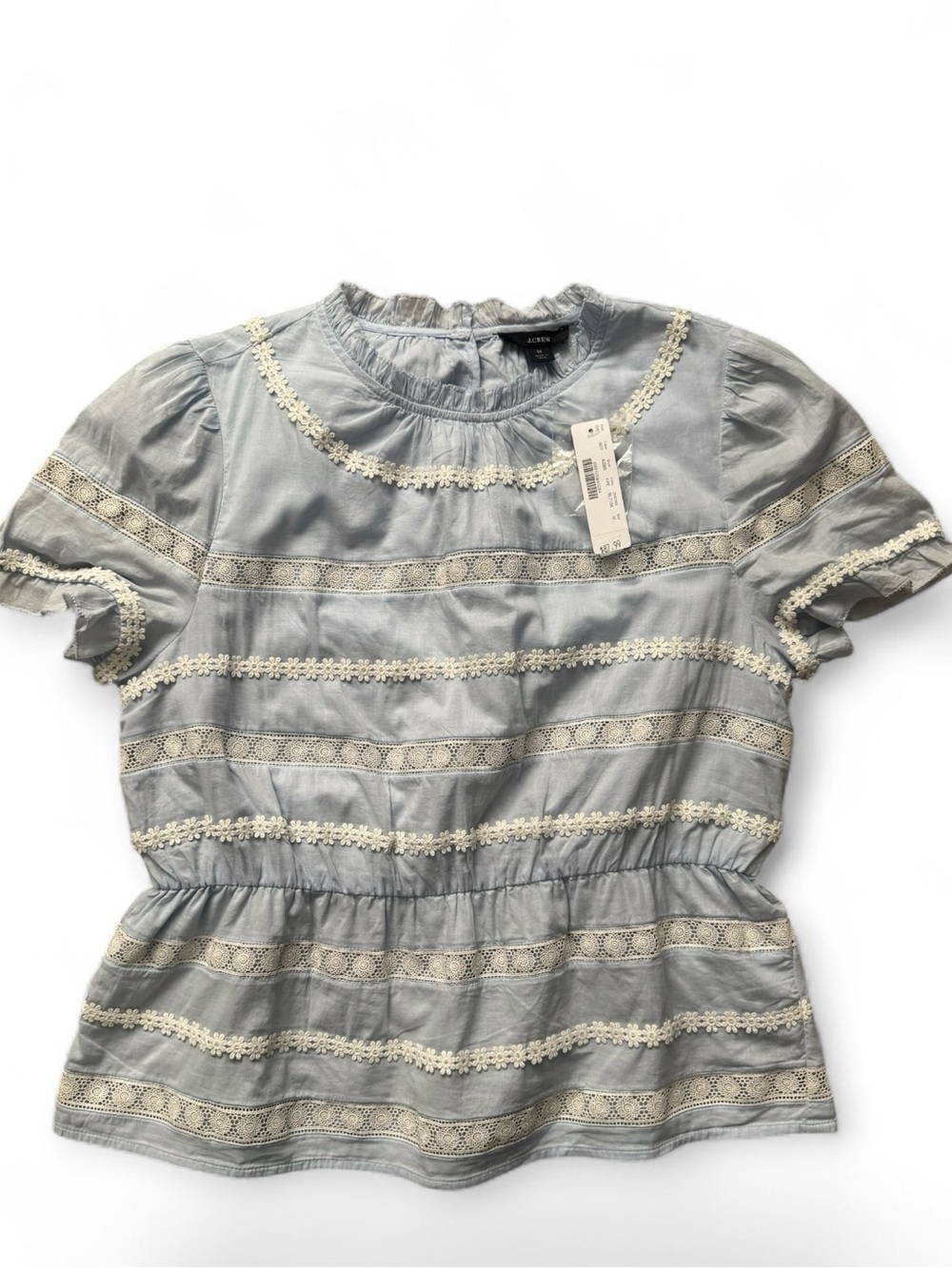 J.Crew Blue Lace Trim Peplum Blouse Short Sleeve Top Size M - Picture 4 of 4